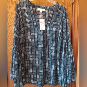 Michael Kors Teal/Blk Blouse 1X NWT